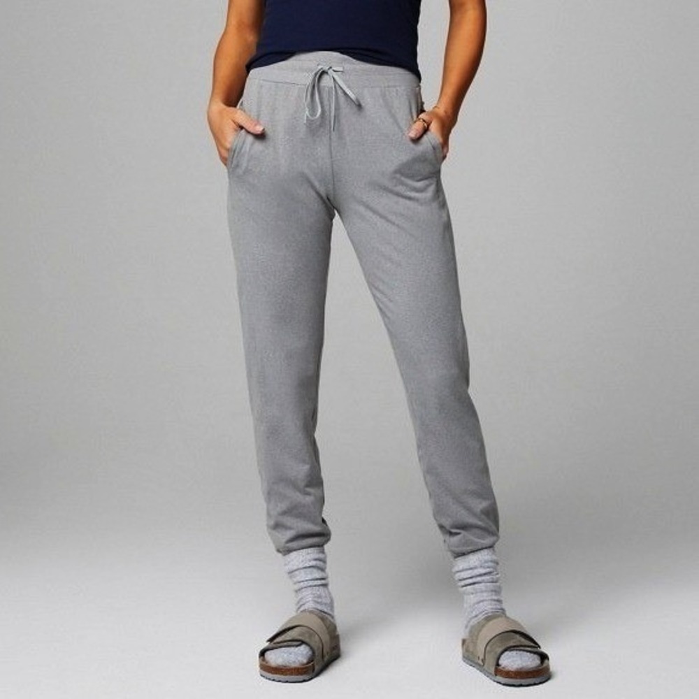 Fabletics Cloud Jersey Joggers Women Small Gray Drawstring Lounge Gym Pockets